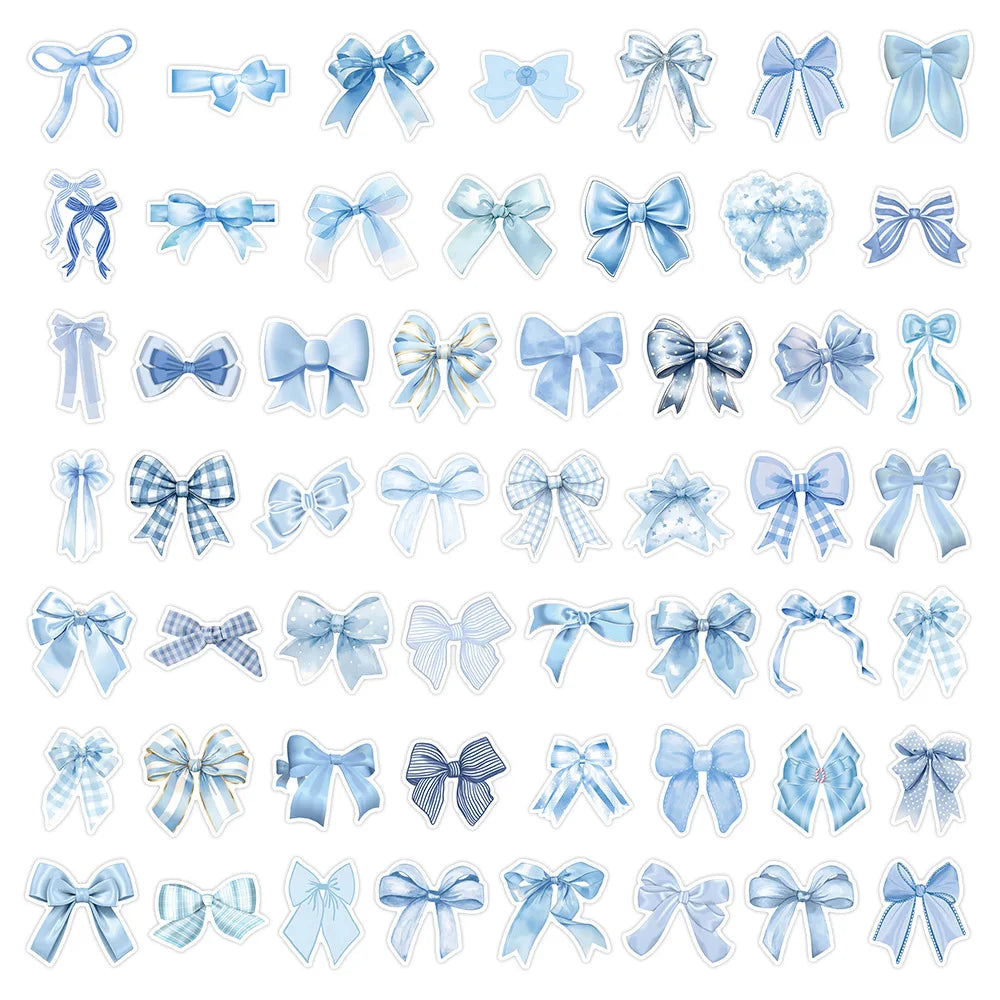50/100PCS Cartoon Blue Bow Stickers Decorative Stationery Box Waterproof Stickers