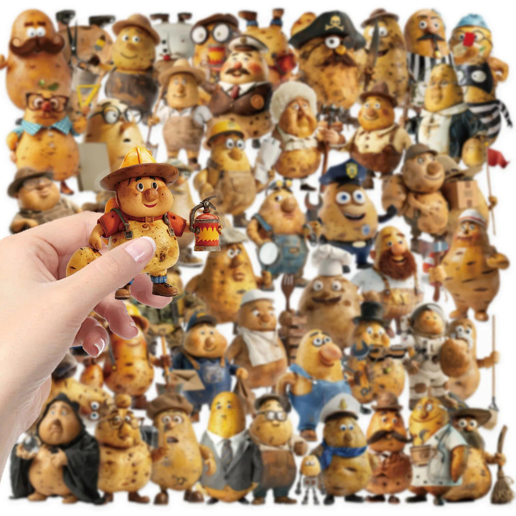 50PCS Transparent Potato Man Sticker Pack Waterproof Transparent PET Material Decor Guitar Notebook Stationary Stickers
