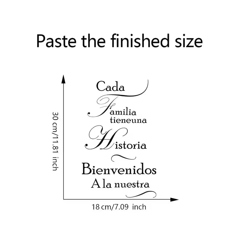 "1 Set Home Slogan Art Wall Decals, Warm Family Quotes Wall Decal, CADA Familia tiene UNA Historia Vinyl Sayings Words Wall Deco