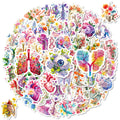 56PCS Human Organ Floral Stickers Medical Student Notebook Stationery Suitcase Skateboard Helmet DIY Decorative Sticker