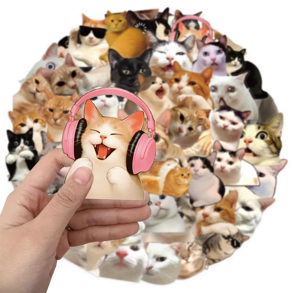 50PCS Cute and Funny Cat Stickers DIY Phone Cases Laptop Refrigerator Stickers Desktop Stickers Waterproof Toy Stickers