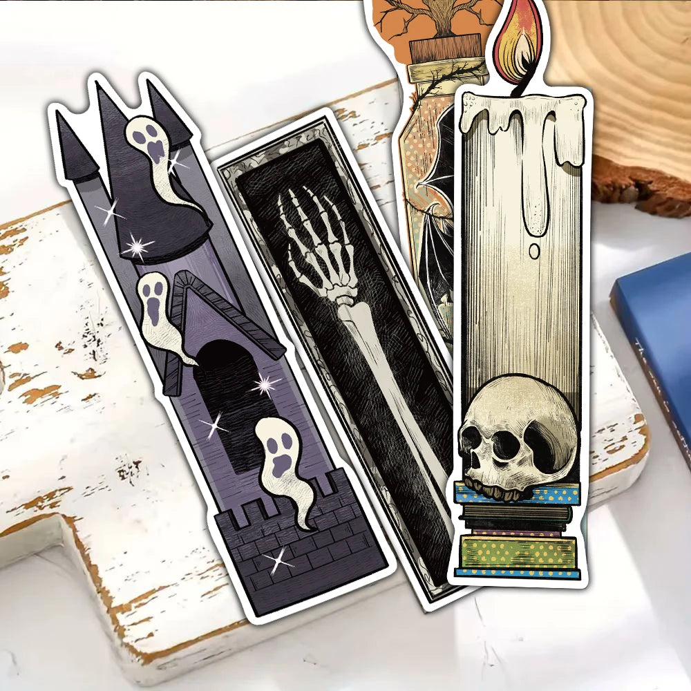30/60PCS Retro Halloween Alien Bookmarks Nostalgia Luggage Living Room Reading Books Laptop Bicycle Phone Motorcycle Card Bookma