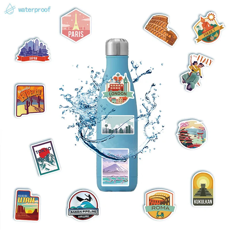 50PCS New Global Travel City Landscape Stickers Decal DIY Phone Laptop Guitar Stationery Scrapbook Skateboard Toy Sticker