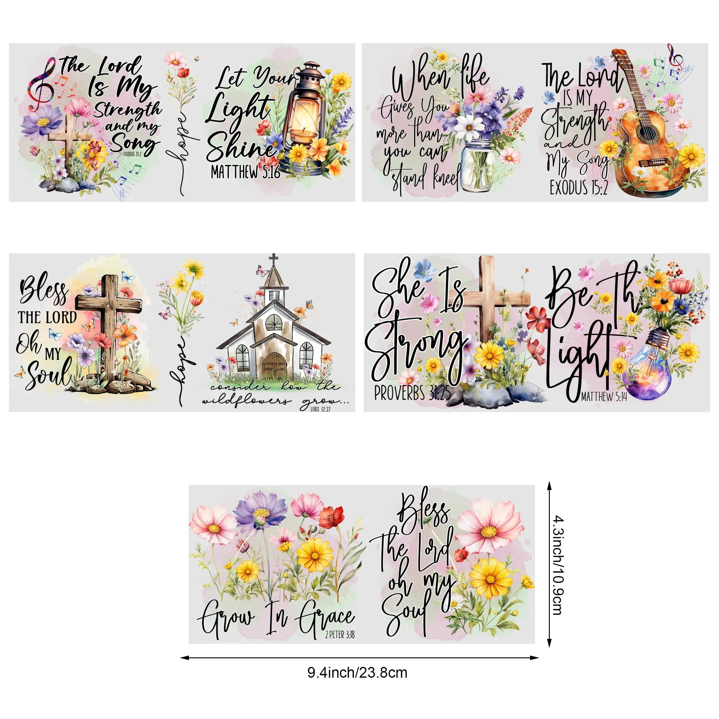 5 sheets Inspiring UV DTF Cup Stickers, Glass DTF Transfer Stickers, Waterproof Plant Wipe Transfer Paper for 16oz Glass, Mug,