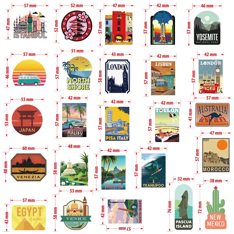 50PCS Summer Surfing Hawaii Sea Beach Stickers Vinyl Sticker Nostalgia Laptop Guitar Luggage Graffiti Motorcycle Stickers Decals