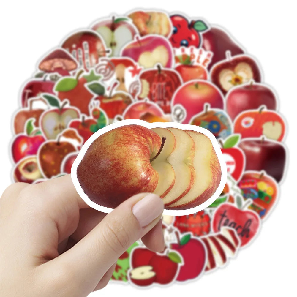 50-Pack Cartoon Apple Stickers for Office Supplies Notebook Luggage Helmet Fridge Decorative Decals