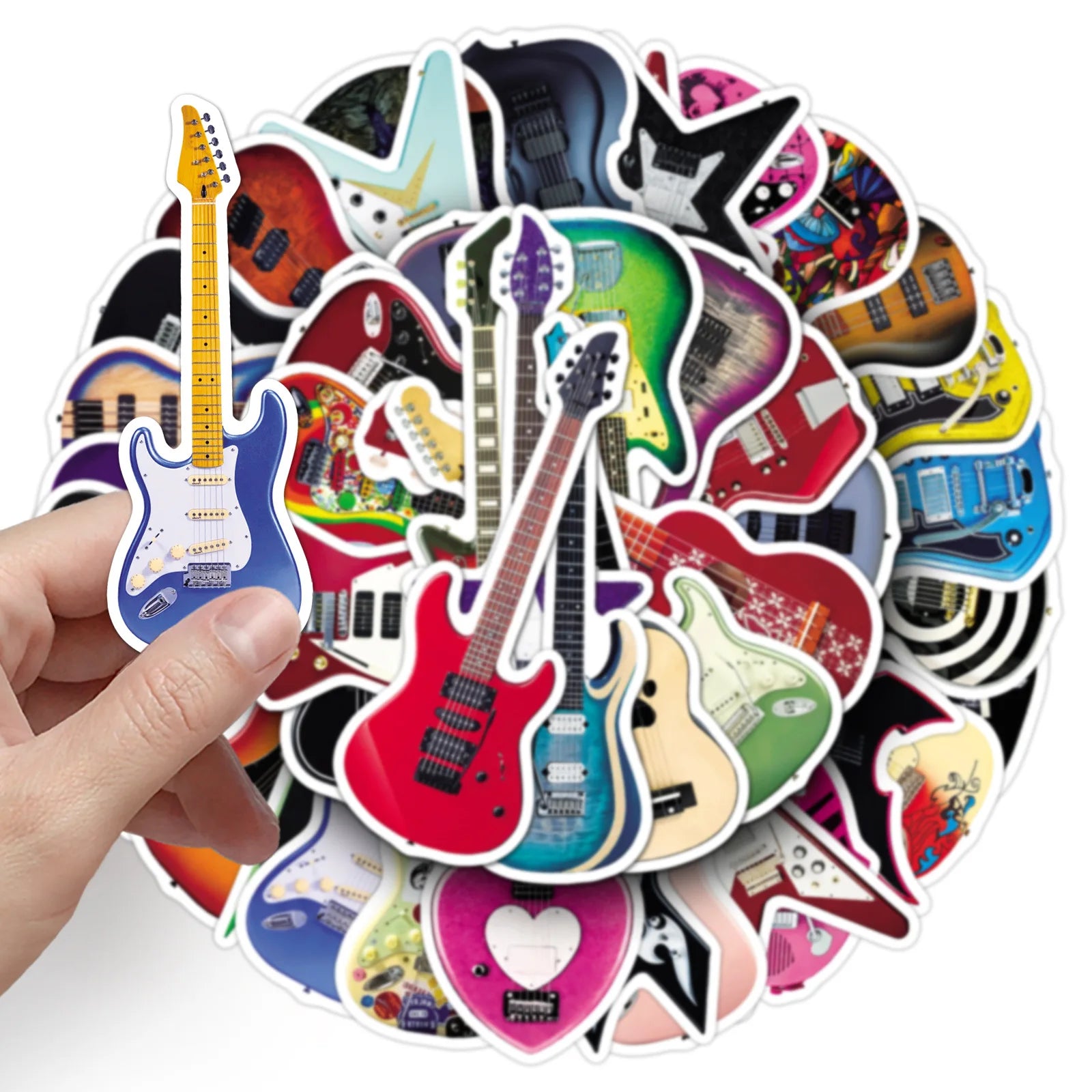 50-Pack Guitar Graffiti Stickers Cartoon Musical Instrument Decorations for Water Bottles Luggage Helmets Stationery Notebooks