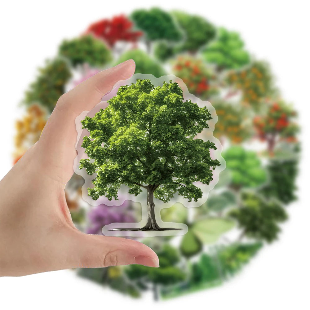 200Pcs Transparent PET Fruit & Green Tree & Flower & Mushroom Stickers For Scrapbook, Journaling, Laptop, Bumper, Skateboard