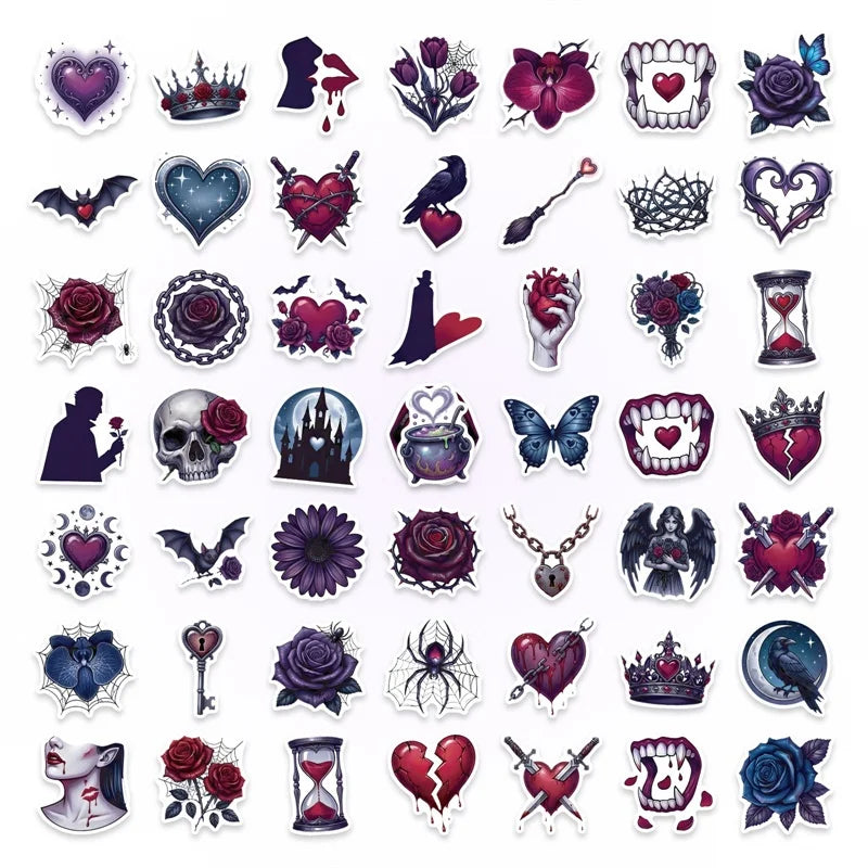 10/30/50PCS Gothic Valentine's Day Sticky PVC Sticker Stationery DIY Laptop Luggage Skateboard Decoration Scrapbooking