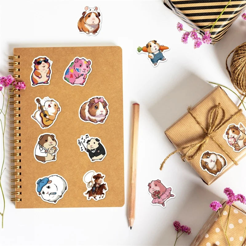 10/30/56PCS Cartoon Guinea Pig PVC Sticky Sticker Stationery DIY Children's Laptop Luggage Skateboard Decoration Scrapbooking