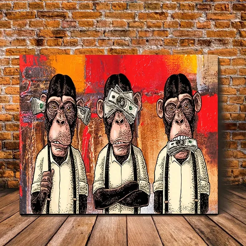 1pc Canvas Painting, Funny monkey wall art, Wall Art Prints With Frame, For Living Room & Bedroom, Home Decoration No Framed