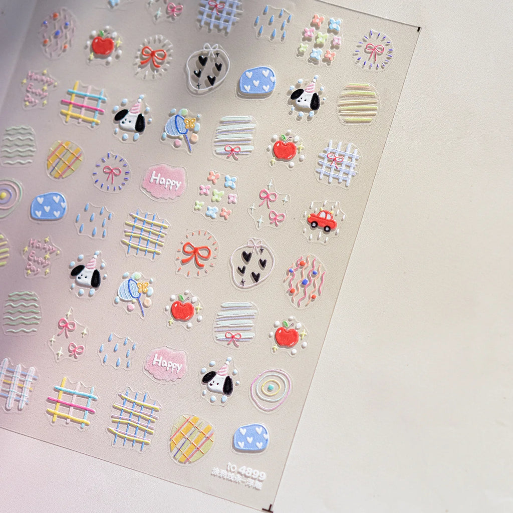 Cute Graffiti Lines Nail Art Stickers 5D Embossed Butterfly Rabbit Nail Art Accessory Stickers DIY Japanese Self Adhesive Decals