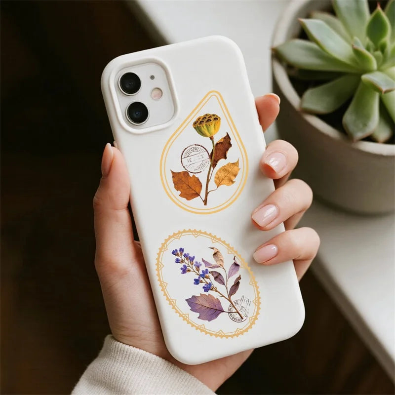 56PCS Vintage Autumn Flowers PET Phone Sticker Aesthetic Tear Open Decoration DIY Colored Laptop Luggage Graffiti Decals