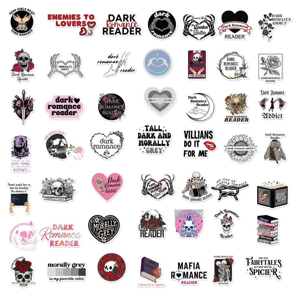 50-Pack Dark Romantic Reading Graffiti Stickers Guitar Notebook Luggage Student Stationery DIY Waterproof Art Decals