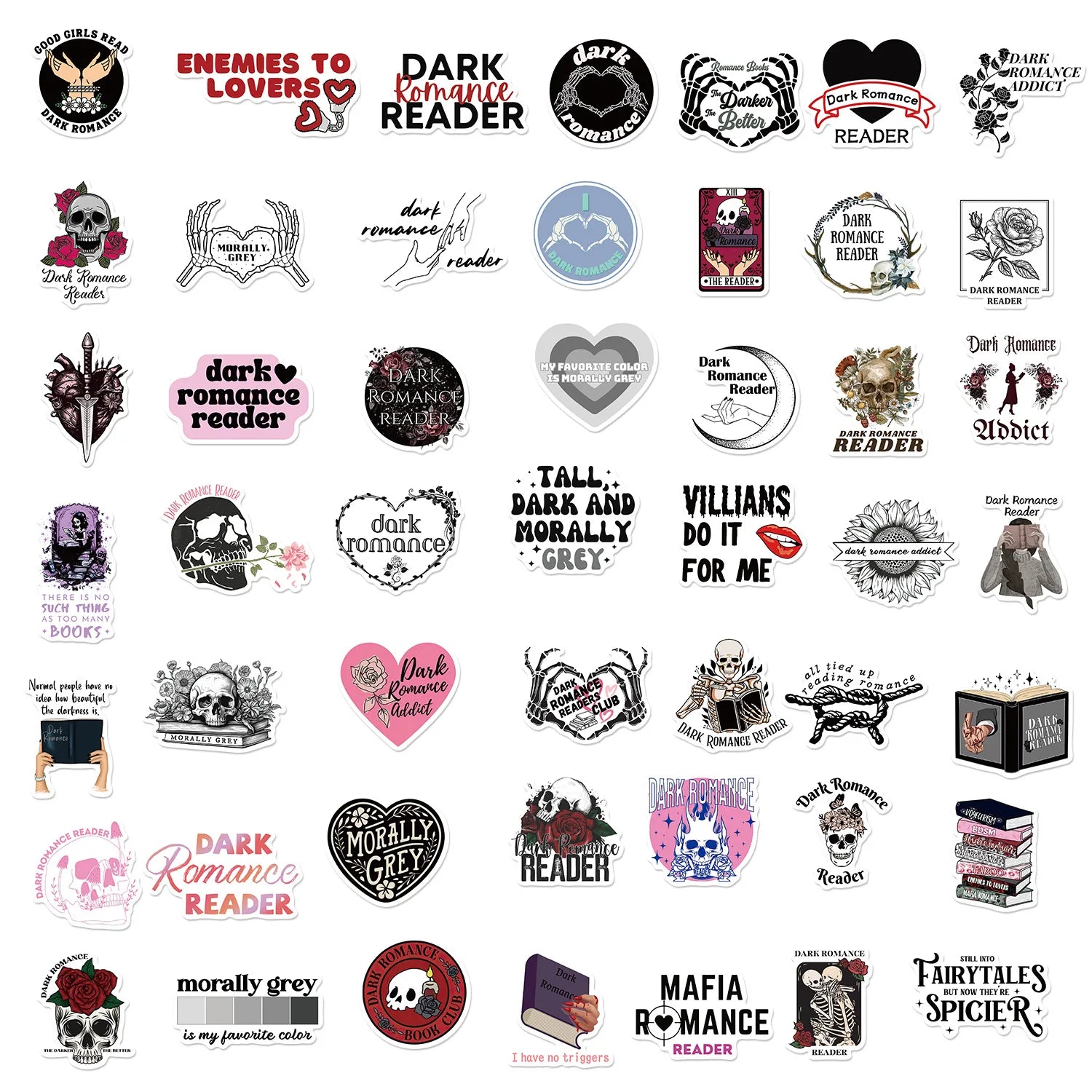 50-Pack Dark Romantic Reading Graffiti Stickers Guitar Notebook Luggage Student Stationery DIY Waterproof Art Decals
