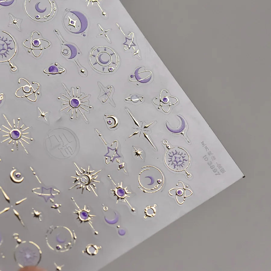 5D Bronzing Laser Pentagram Nails Sticker 3D Metallic Effect Exquisite Colorful Star Self Adhesive Nail Art Stickers Decals DIY