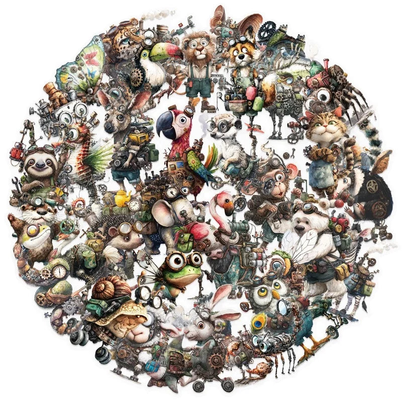 50PCS Cartoon Punk Animals PET Sticky Sticker Aesthetic Tear Open Decoration Scrapbooking Stationery Supplies for Kids