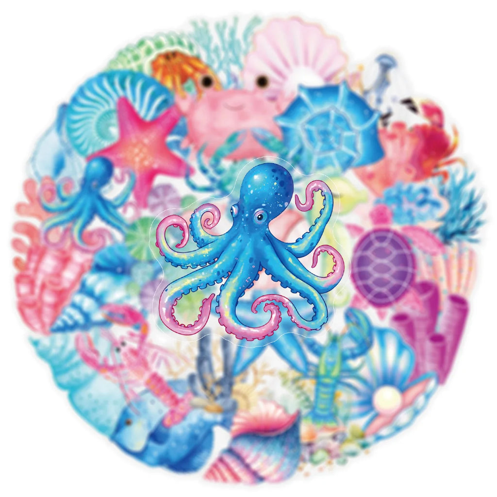 50/100PCS Transparent PET Ocean Coral Shell Stickers for Children DIY Decor Notebook Stationery Computer Waterproof Stickers
