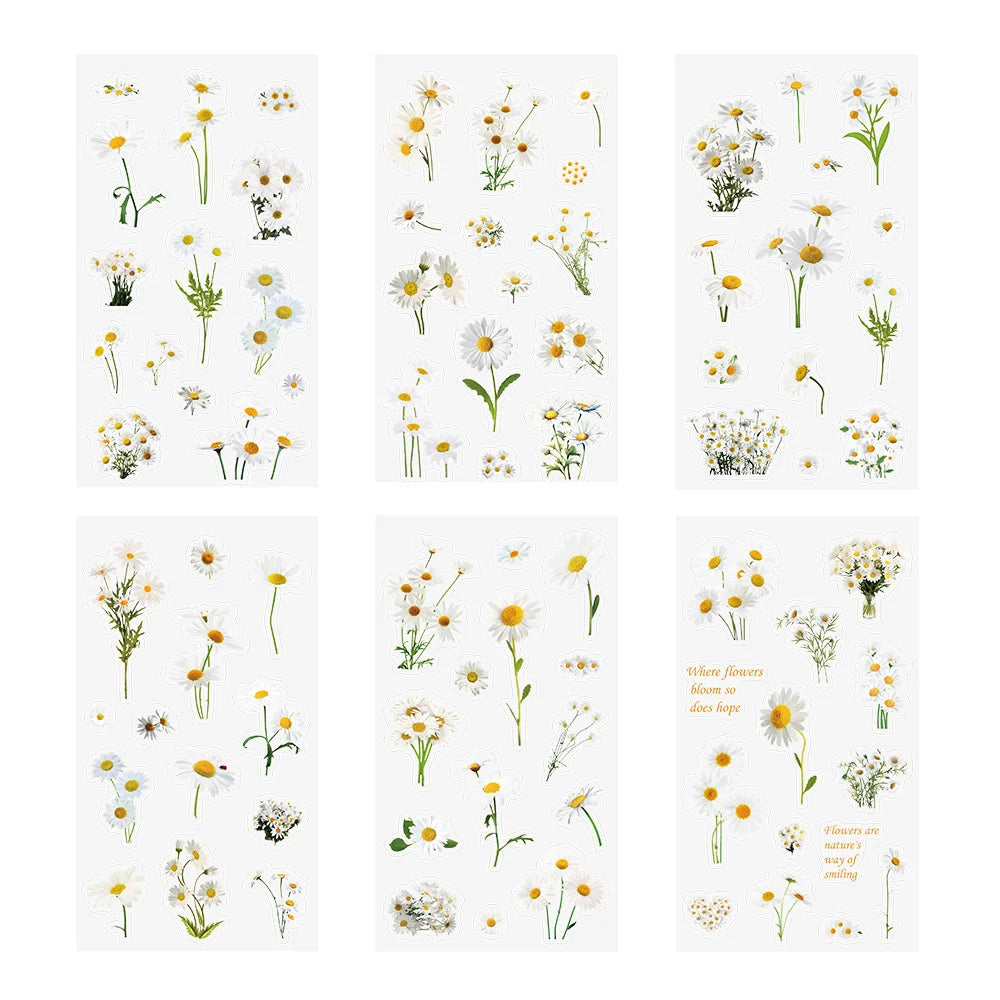 6Pcs Plant Lavender Flower Stickers Booklet Tablet Diary Laptop Helmet Water Bottles Decor Stickers PET PVC Sticker Pack