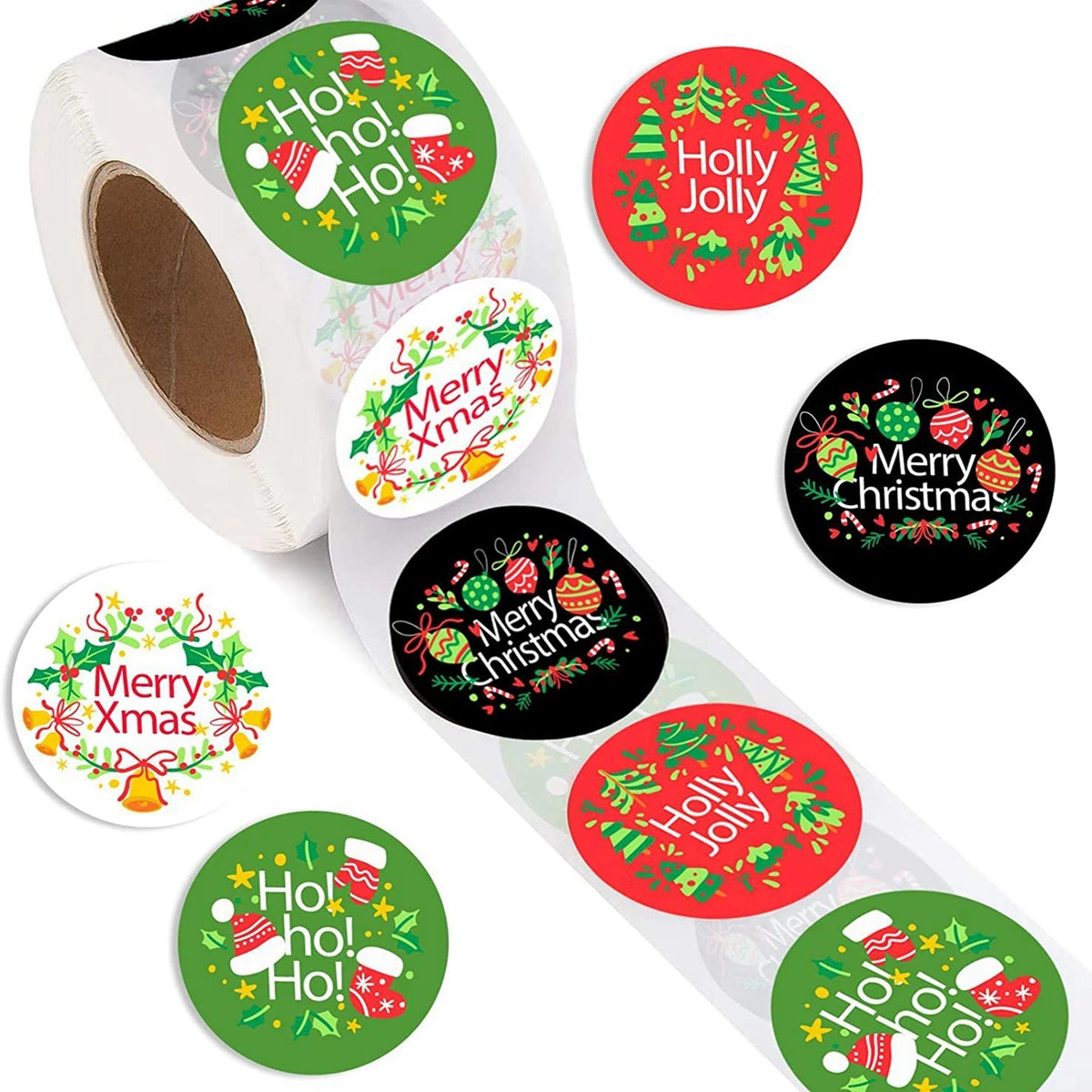 500 Pcs Christmas Thank You Stickers Roll for Small Business,Merry Christmas Wreath Round Label, for Goodie Bags,Gift Favors Box