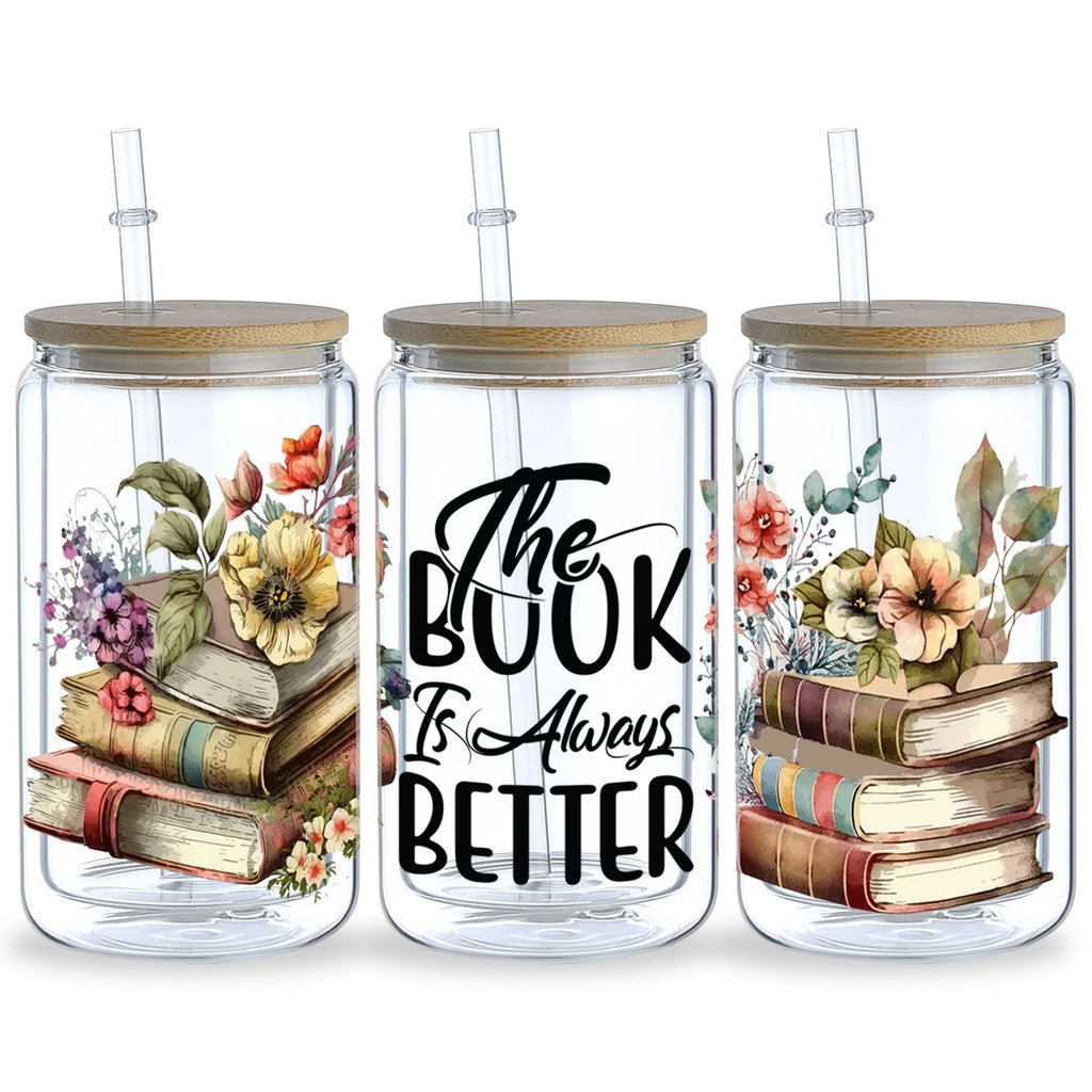 5 Sheets Vintage Book UV DTF Cup Stickers, DTF Friction Transfer Stickers, Waterproof Book Transfer Stickers for 16oz Glass Cup