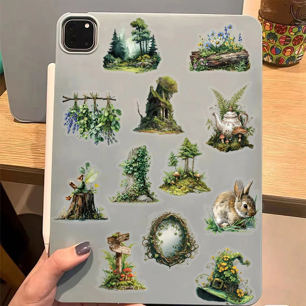 50PCS Transparent Forest Theme Green Series Decorative Graffiti Stickers DIY Phone Case Laptop Tablet Toy Stickers