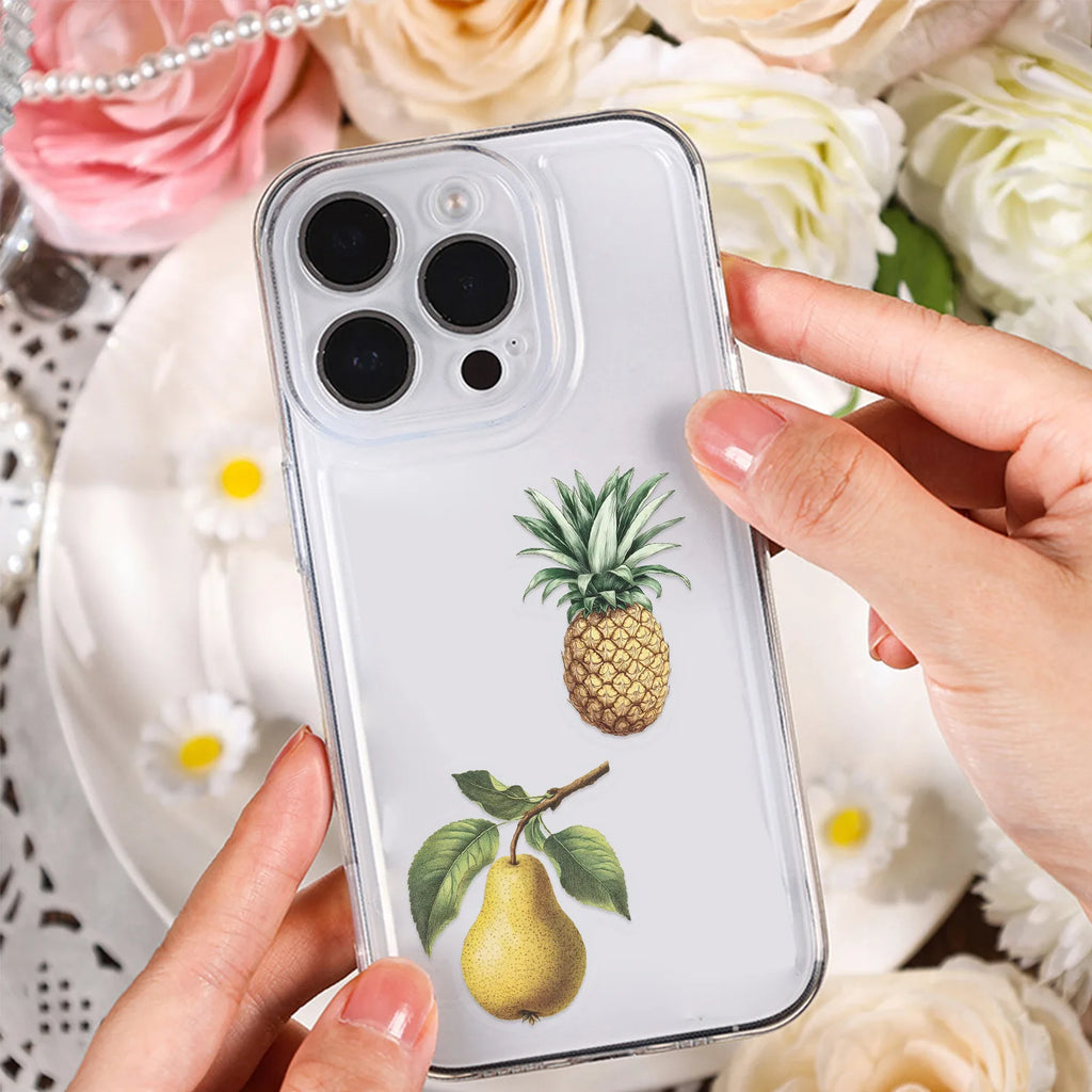 50/100PCS Transparent PET Retro Fruit Sticker Pack Waterproof Notebook Pen Holder Decoration Guitar Notebook Stationery Stickers