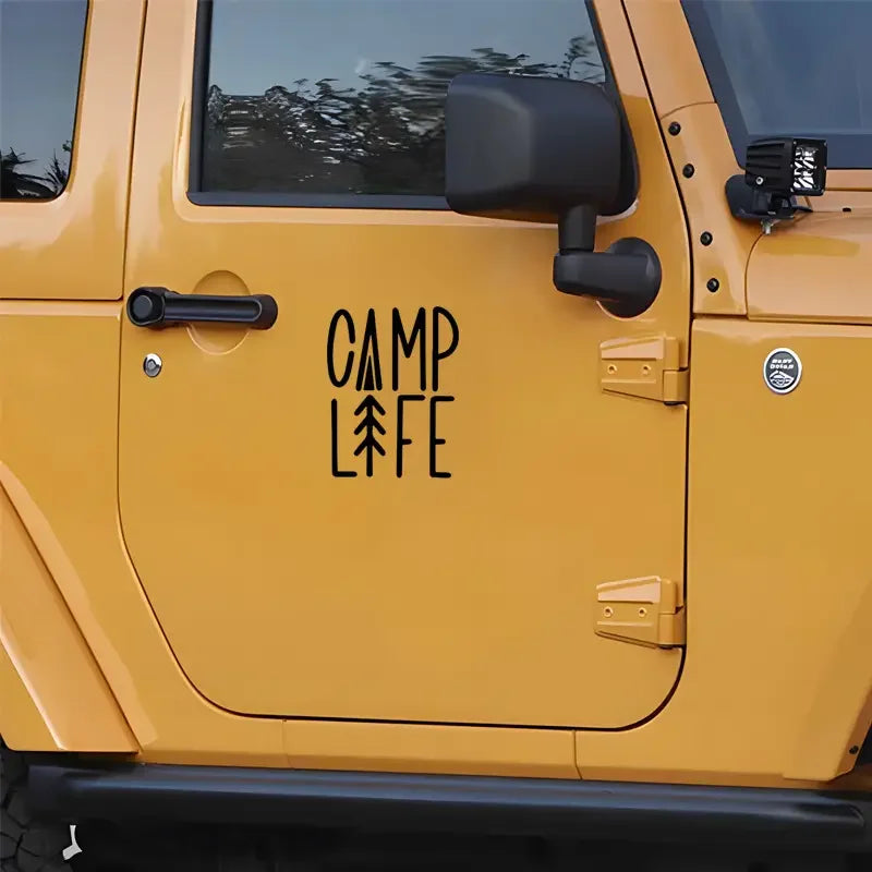 Camp Life Sticker for Travel Camping Enthusiasts Car RV Decorative Stickers, Waterproof White Car Stickers