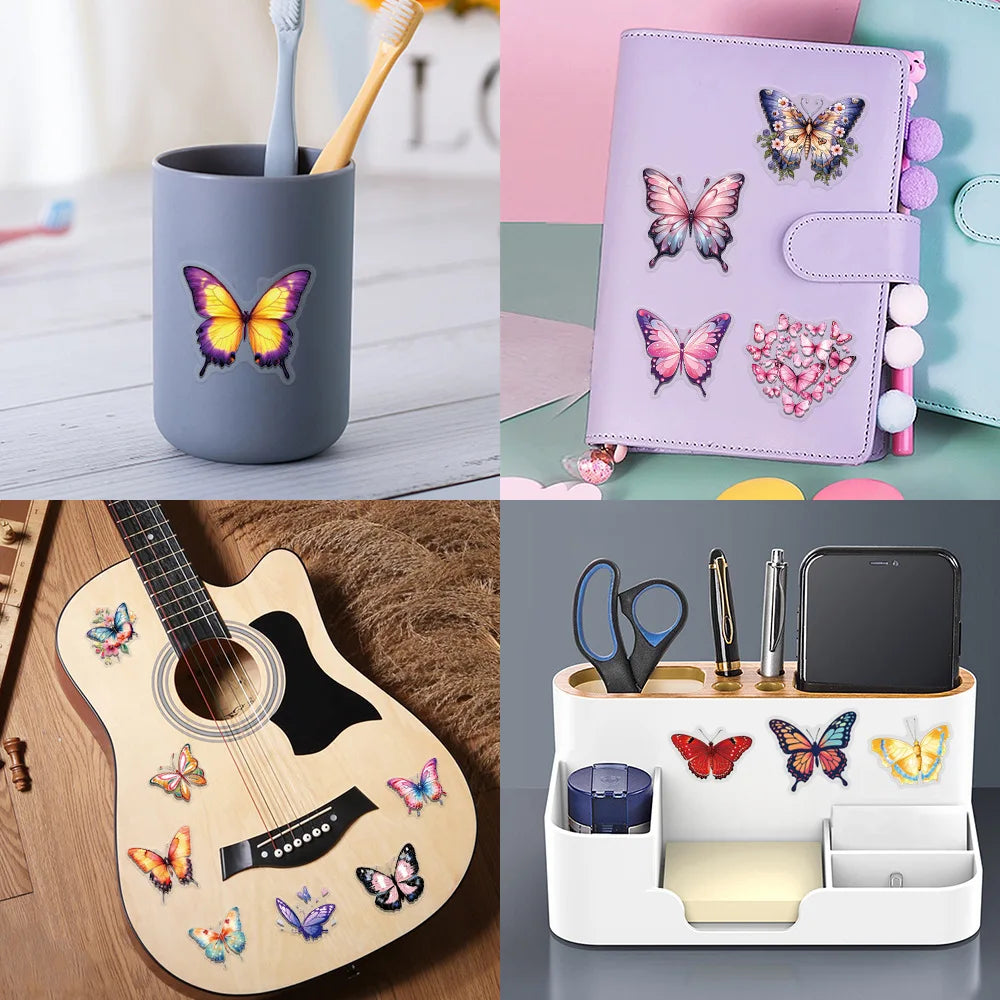 60PCS Transparent PET Cute Butterfly Graffiti Stickers for Luggage Water Cups Skateboards Notebooks Stationery Stickers