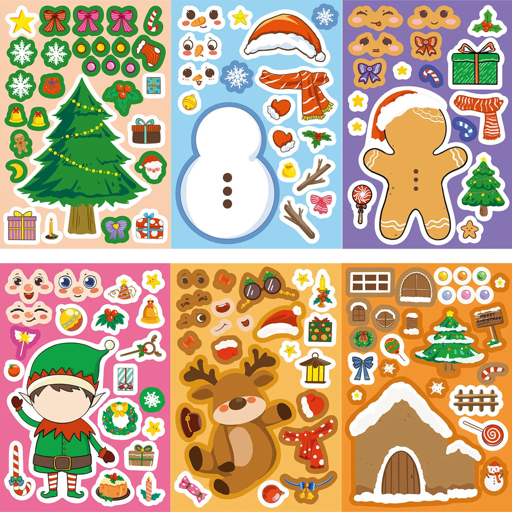 8/16/24PCS Changing Face Puzzle Stickers Cartoon Christmas Make a Face Stickers DIY Handicrafts Waterproof Stationery Notebook S