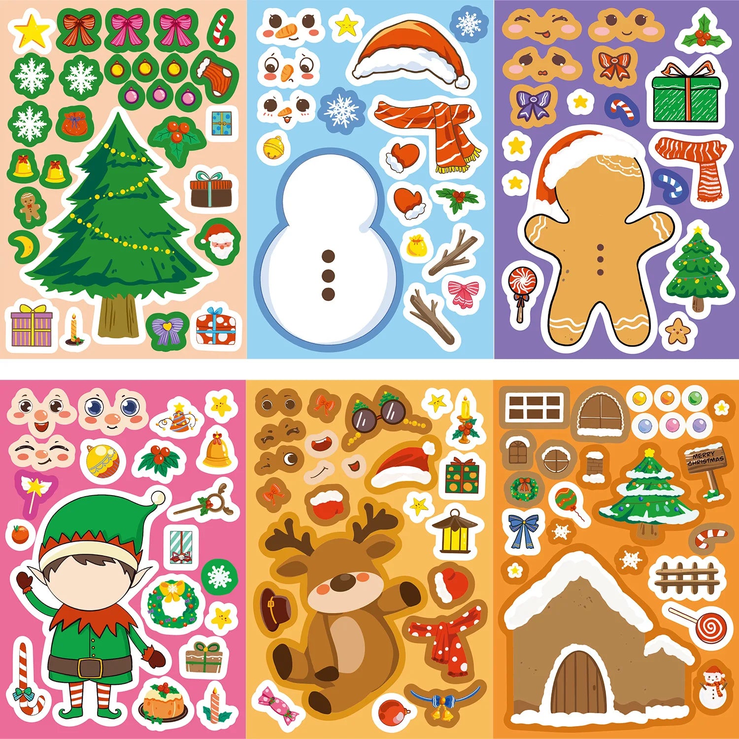 8/16/24PCS Changing Face Puzzle Stickers Cartoon Christmas Make a Face Stickers DIY Handicrafts Waterproof Stationery Notebook S