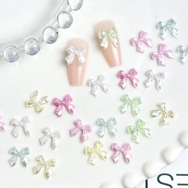 Pearl Color Bow Nail Charms Pink Mix 100pc Parts Resin Bows Nail Art Decoration Accessories Manicure DIY Mini Bowknot Supplies
