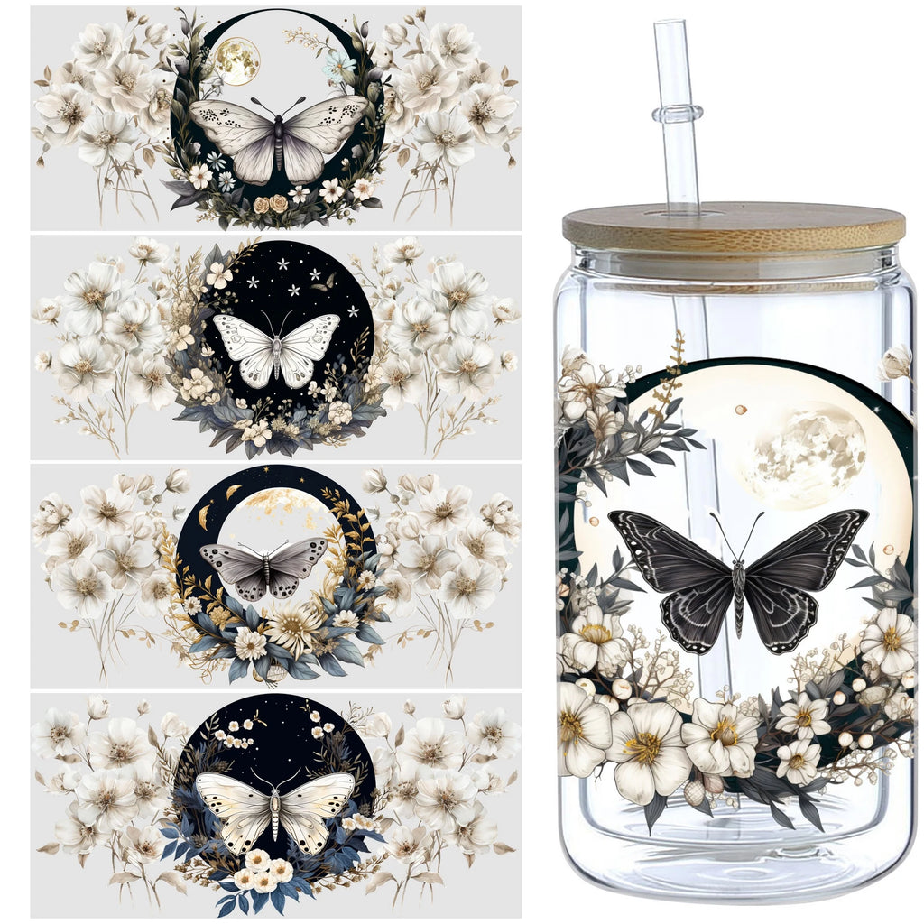5 sheets Butterfly UV DTF Cup Stickers, DTF Transfer Stickers, Waterproof Wipe-Off Transfer Paper for 16oz Glass, Mug, Crafts