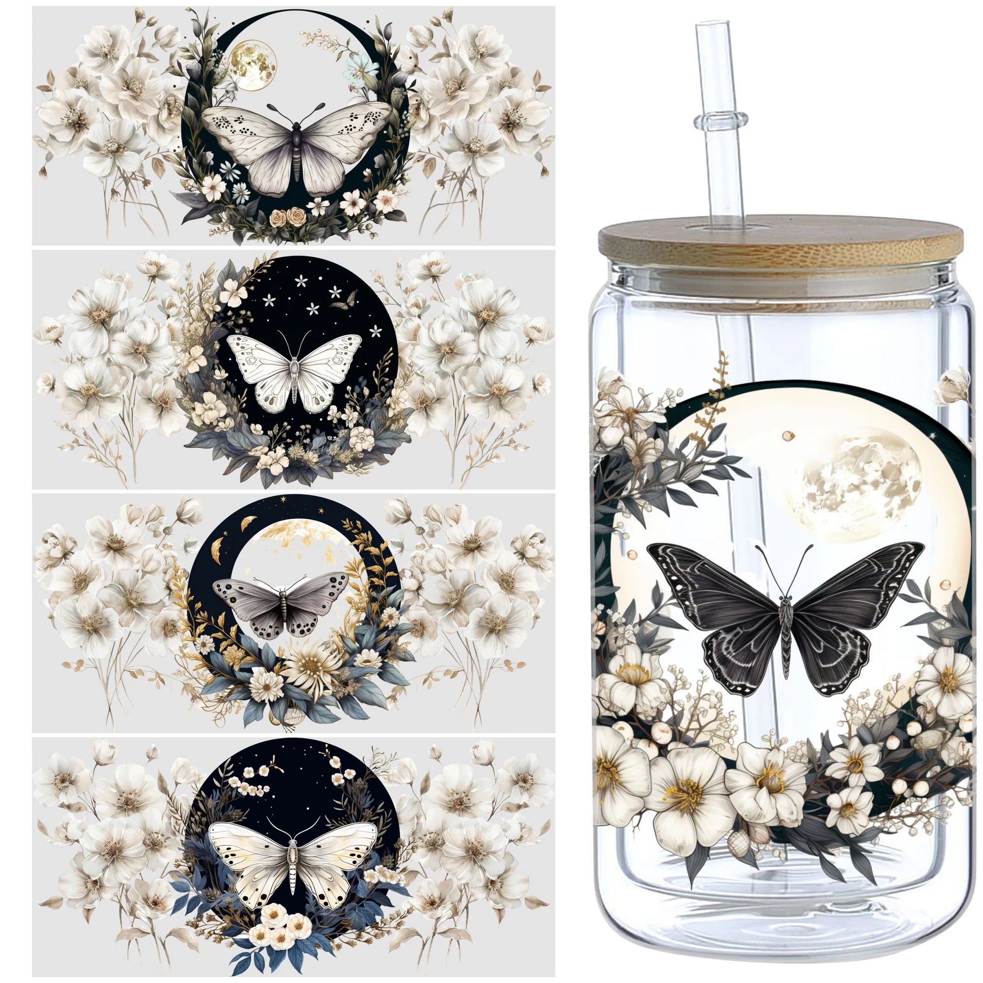 5 sheets Butterfly UV DTF Cup Stickers, DTF Transfer Stickers, Waterproof Wipe-Off Transfer Paper for 16oz Glass, Mug, Crafts