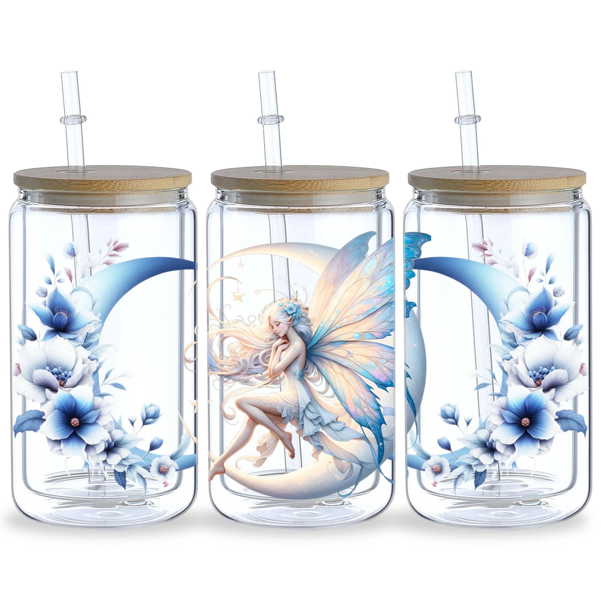 5 Sheets Moon Fairy UV DTF Cup Stickers, Glass Cup DTF Transfer Stickers, Waterproof Wipeable Transfer Paper
