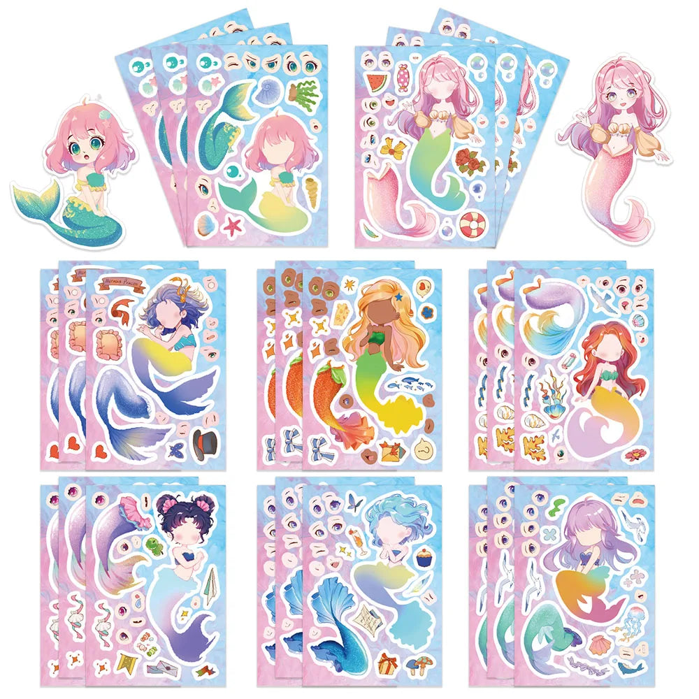 8PCS Cute Mermaid Cartoon Collage Stickers Set DIY Brochure Decorative Notebook Tablet Toy Stickers