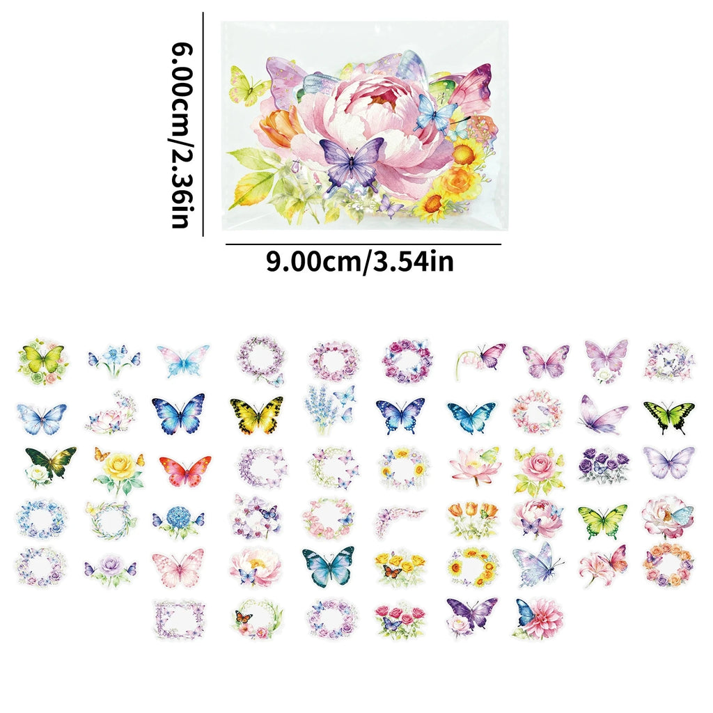 56/112PCS Butterfly Flower Transparent PET Stickers Exquisite Dreamy Handbooks DIY Stationery Notebook Stickers