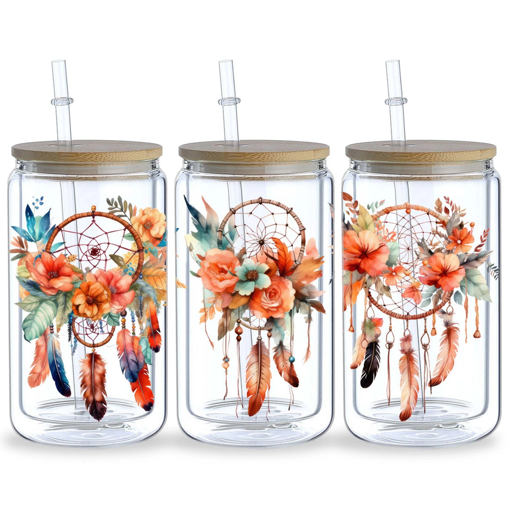 5 sheets Dreamcatcher UV DTF Cup Stickers, DTF Transfer Stickers, Waterproof Wipe-Off Transfer Paper for 16oz Glass, Mug, Crafts