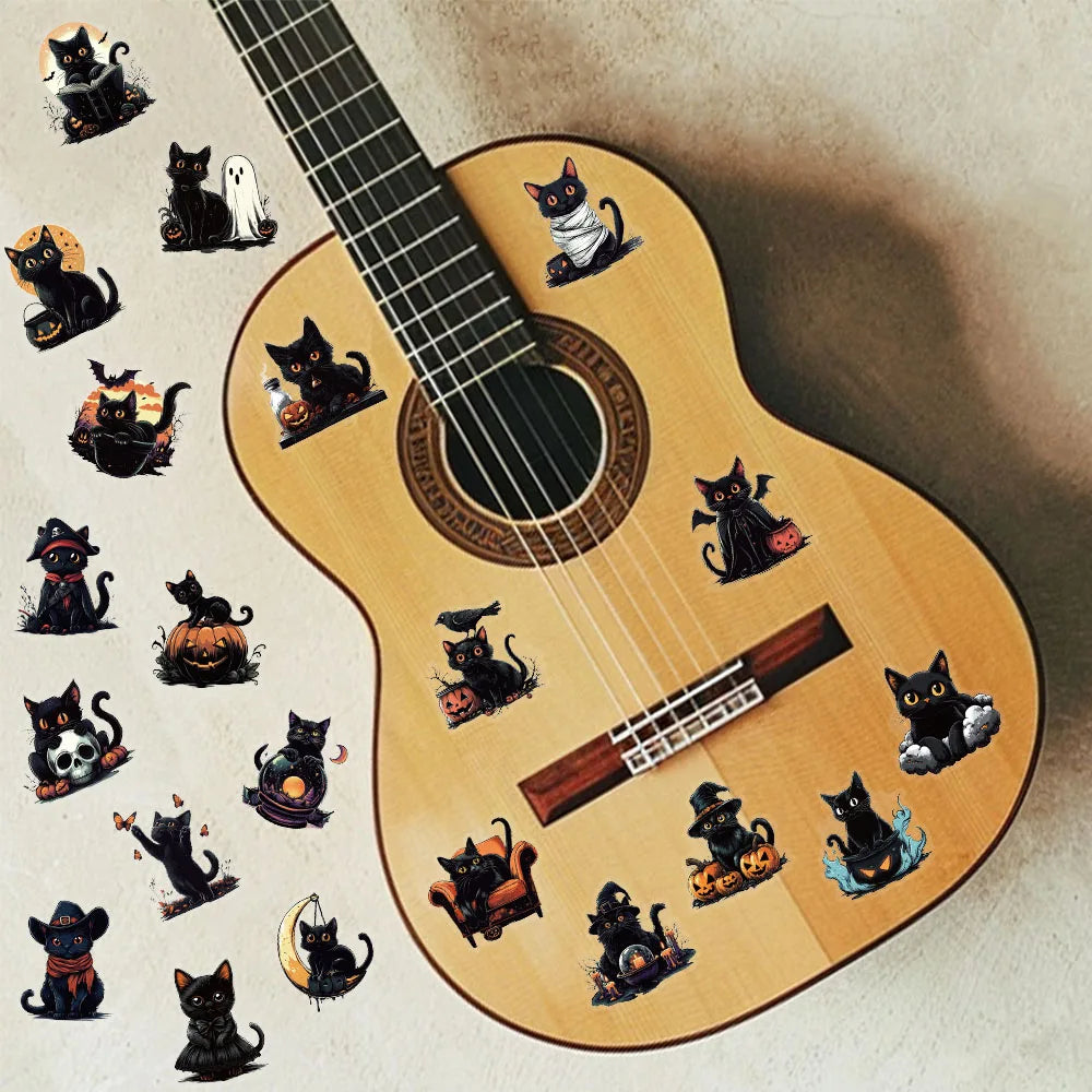 50PCS Halloween Black Cat Fun PET Stickers Decoration Computer Scrapbook Refrigerator Phone Case Speaker Guitar Toy Stickers