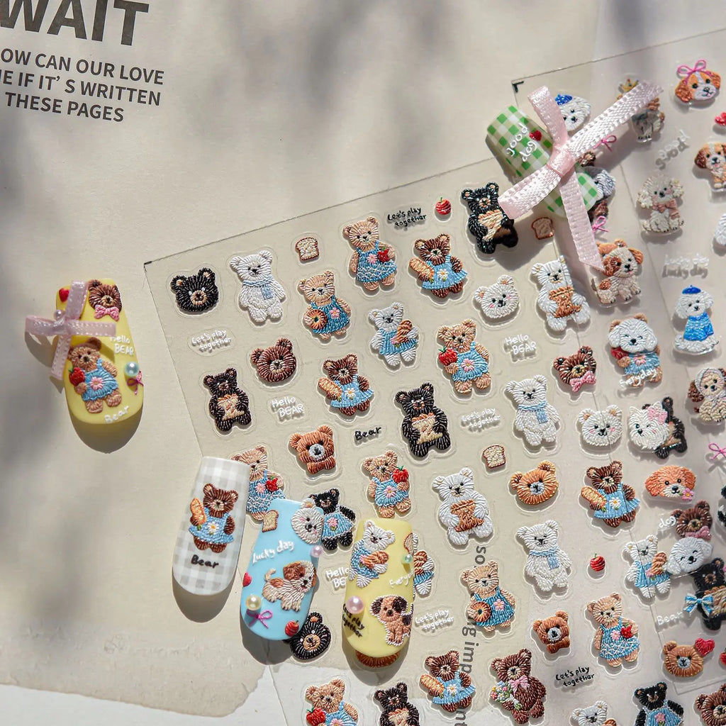 1pc Embossed Nail Stickers Kawaii Cartoon Cat Nail Art Stickers Balet Stylies Self Adhesive Autumn and Winter Nails Decorations