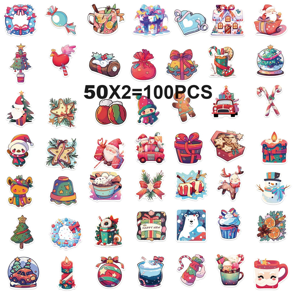 50/100PCS Christmas Fun Gift Decoration Party Stickers Guitar Notebook Luggage DIY Waterproof Stationery Stickers