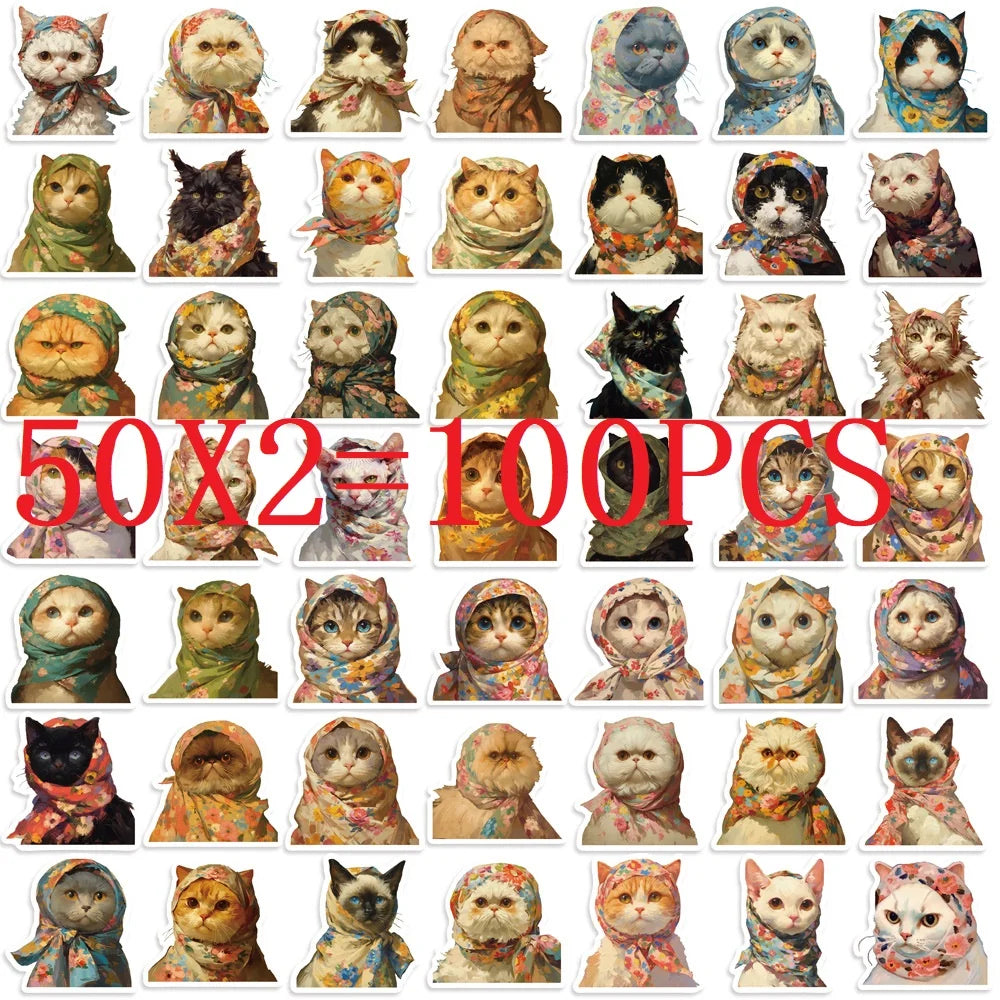 50/100PCS Cute Cartoon Headbands Cat Graffiti Stickers Guitar Notebook Luggage DIY Waterproof Stationery Stickers