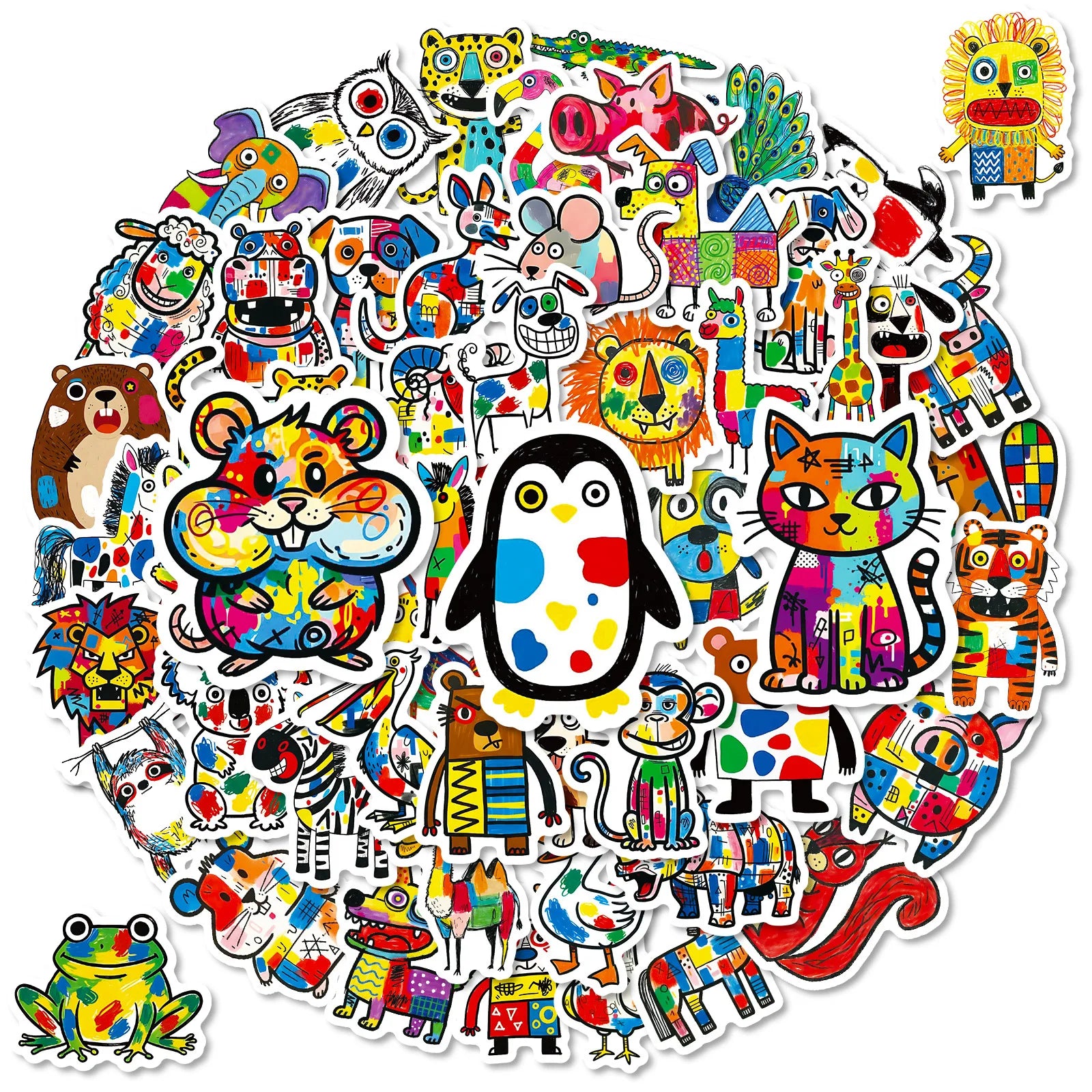 56/112 Pcs New Abstract Patch Colorful Doodle Animal Cartoon Stickers for Unique Funny Decor Suitcase Stationery Box Notebook