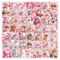 50-Pack Pink Valentine's Day Cat Doodle Stickers Waterproof Cute Decorations for Water Bottle Guitars Mobile Tablet Luggage