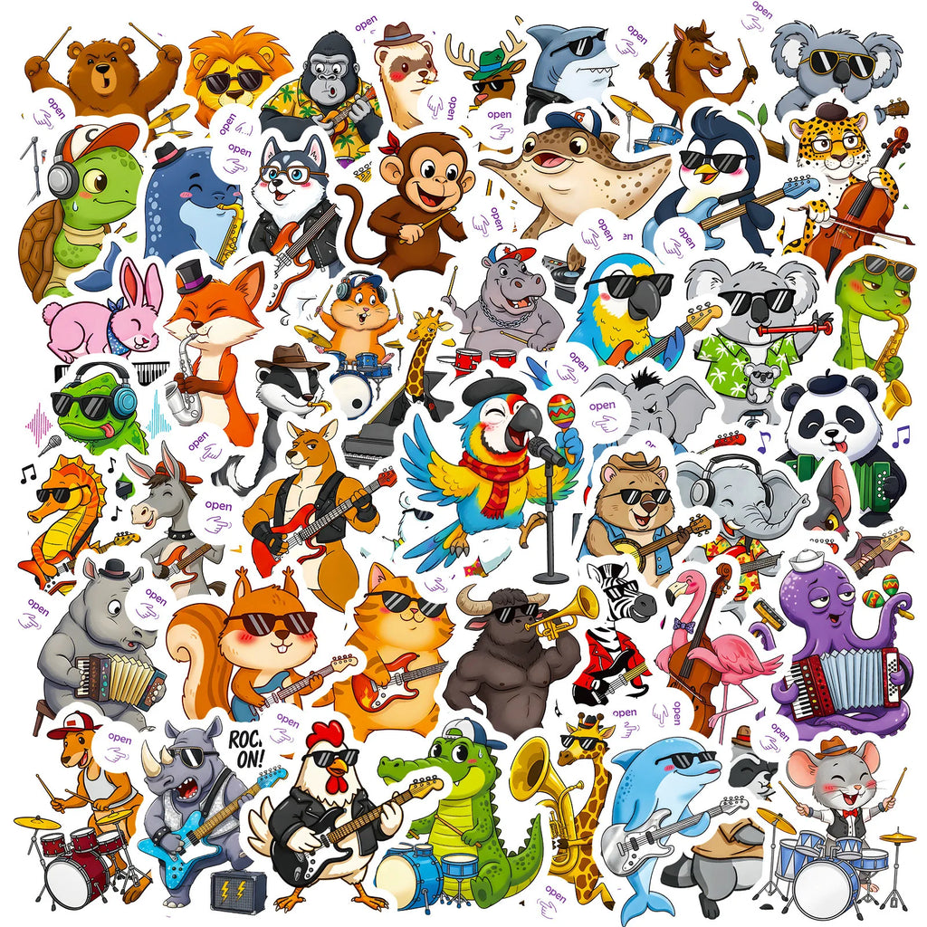 50/100PCS Fun Animal Musical Instrument Graffiti Stickers Creative Easy Tear Off DIY Notebook Stationery Stickers