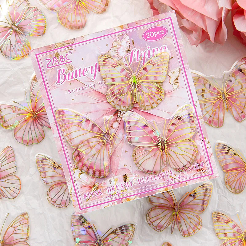 Stationery with 20PCS Vintage Butterfly PVC Stickers Korean DIY Decorative Material PEt Stickers