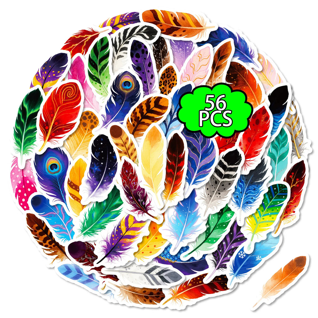 56/112PCS Color Feather Graffiti Stickers Retro Watercolor Hand Drawn Creative DIY Stationery Phone Luggage Stickers