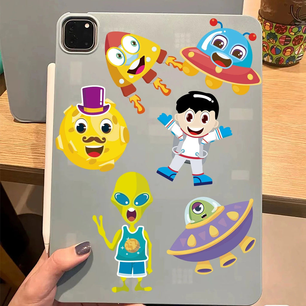 8PCS DIY Mobile Phone Decoration Kids Stationery Sticker Cartoon Planet Space Astronaut Face Changer Sticker