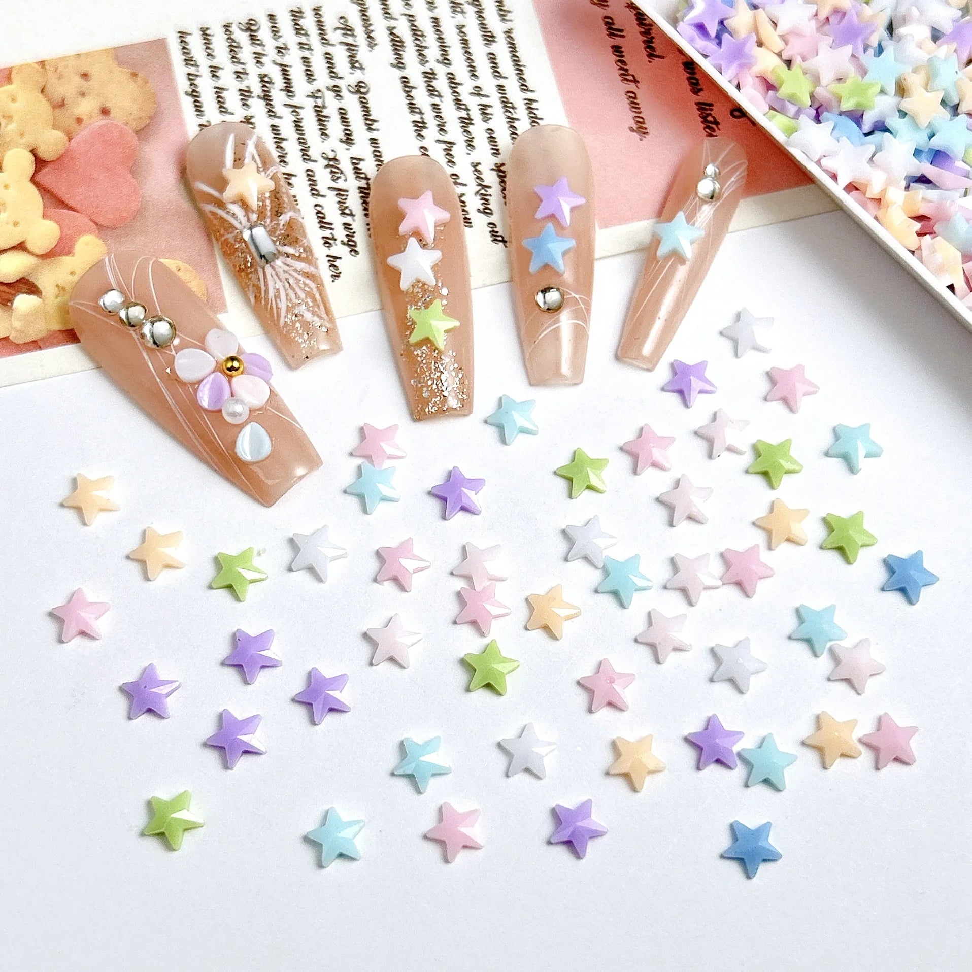 30pcs Sweet Mini Star Nail Charms Multi Colors Pentagram Resin Rhinestones Nail Art Decorations DIY Nail Art Accessory Materials