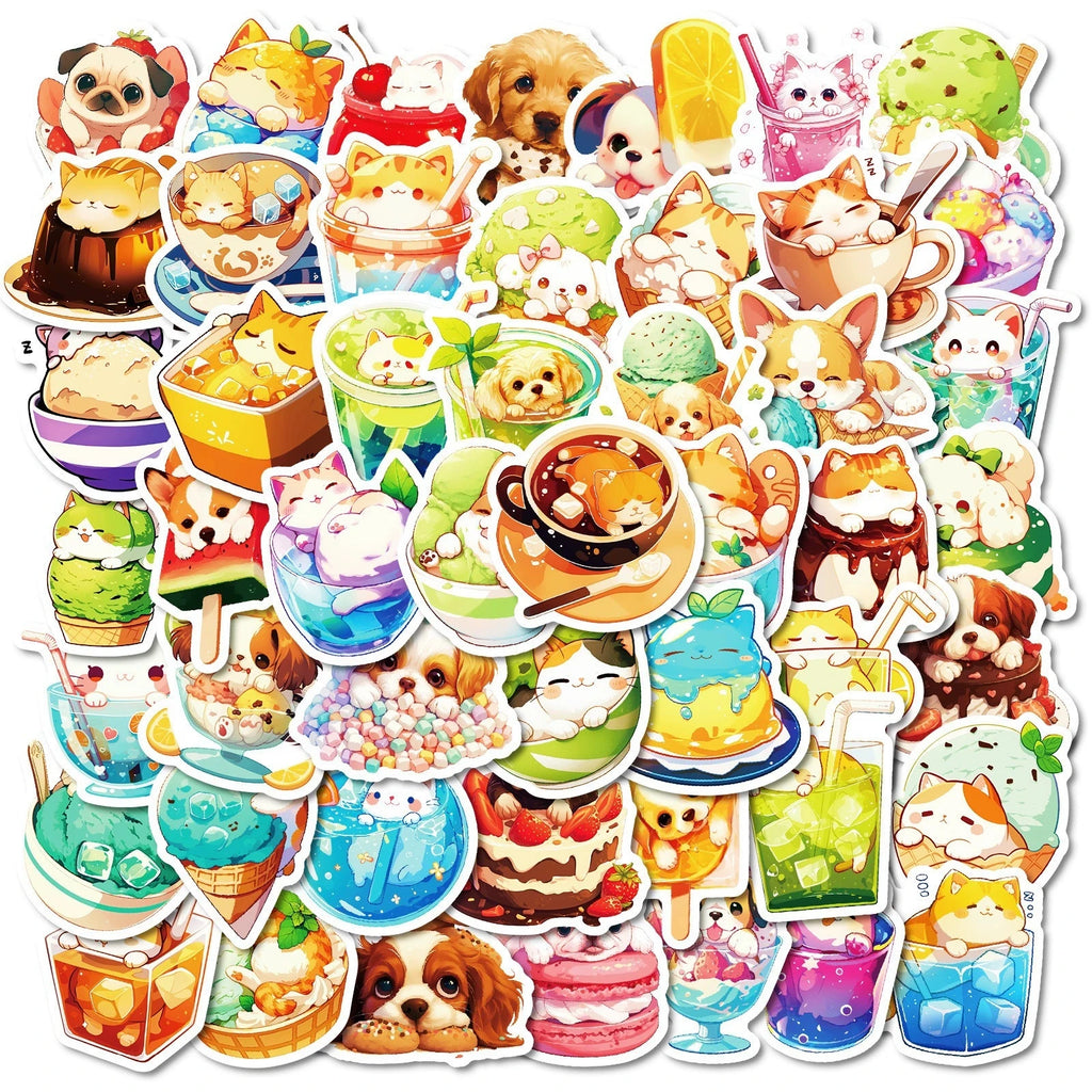 50/100PCS Food Cat Dog Creative Graffiti Stickers Cartoon Stickers Stationery Notebook Animal Stickers
